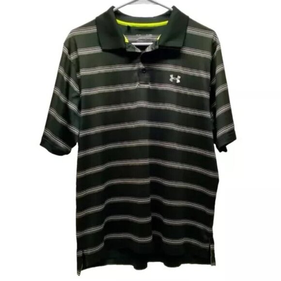 Under Armour UA Men's Medium Heatgear Catalyst Loose Fit Polo Black White Gray - Picture 1 of 14